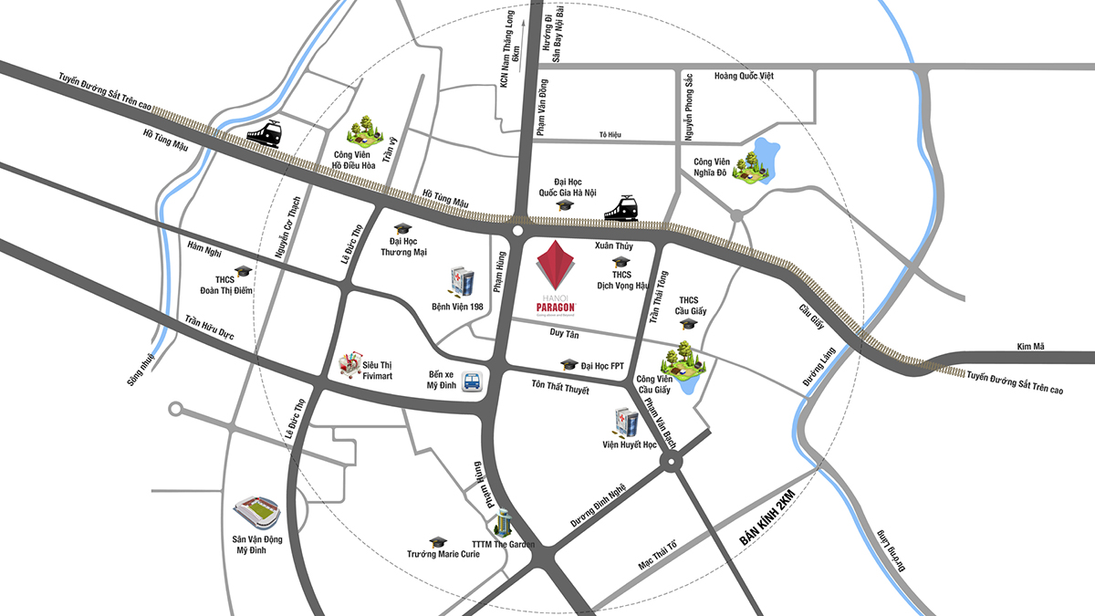 Vị trí dự án Hà Nội Paragon trong bán kính 2km