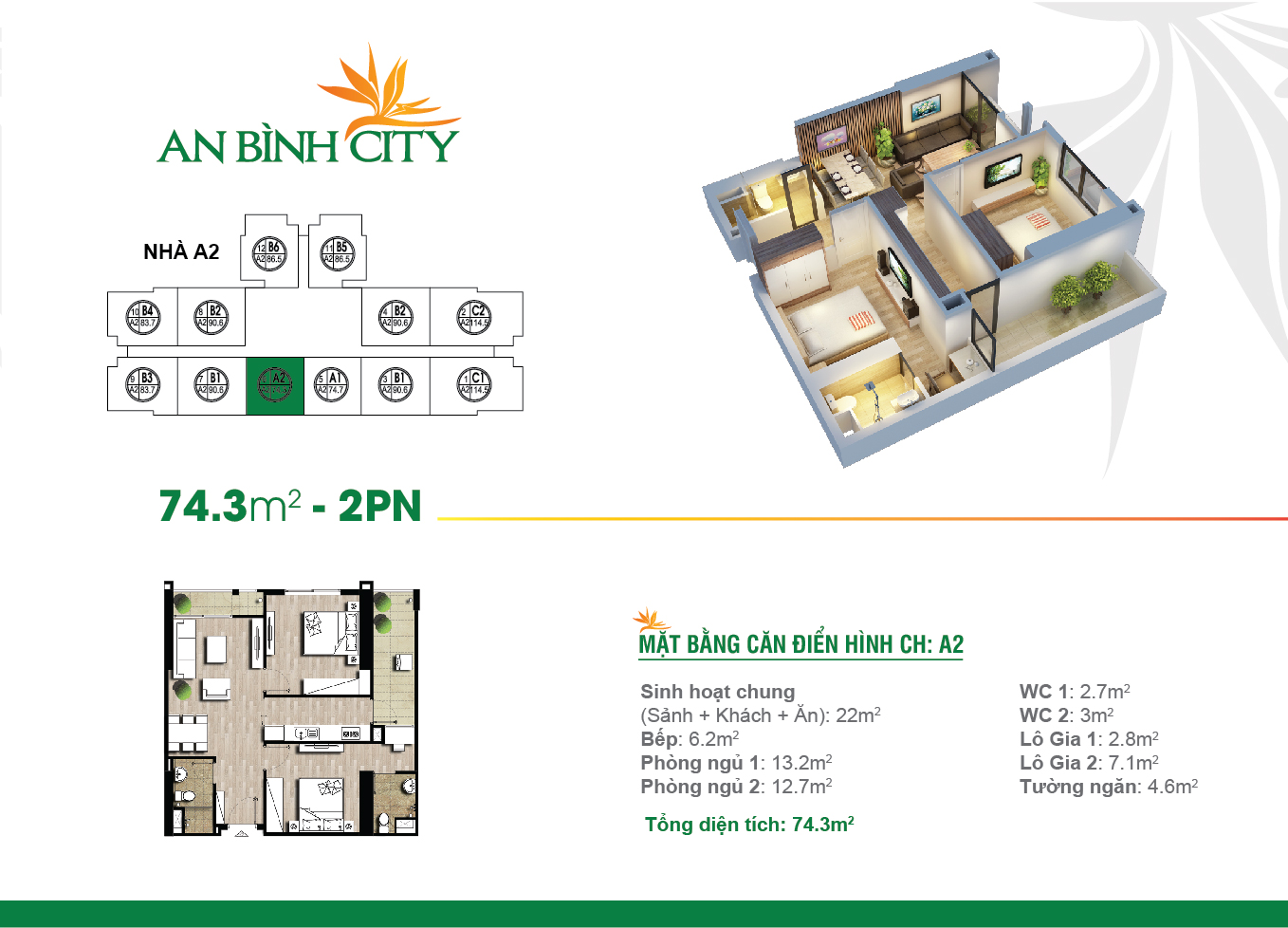 Mặt bằng điển hình căn hộ A2 chung cư An Bình City