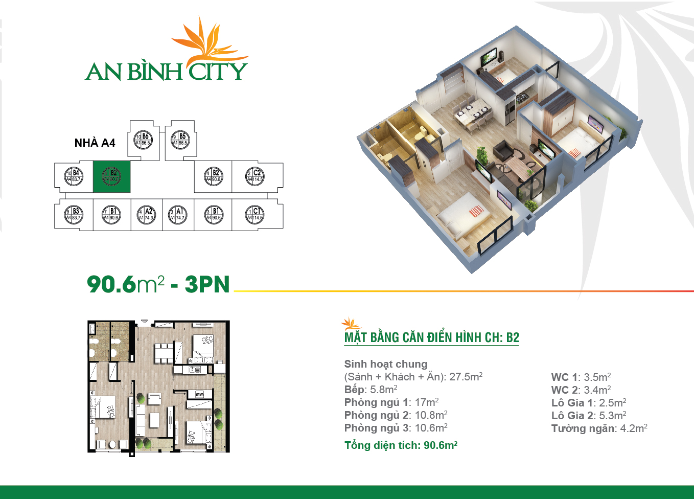 Mặt bằng điển hình căn hộ B2 chung cư An Bình City