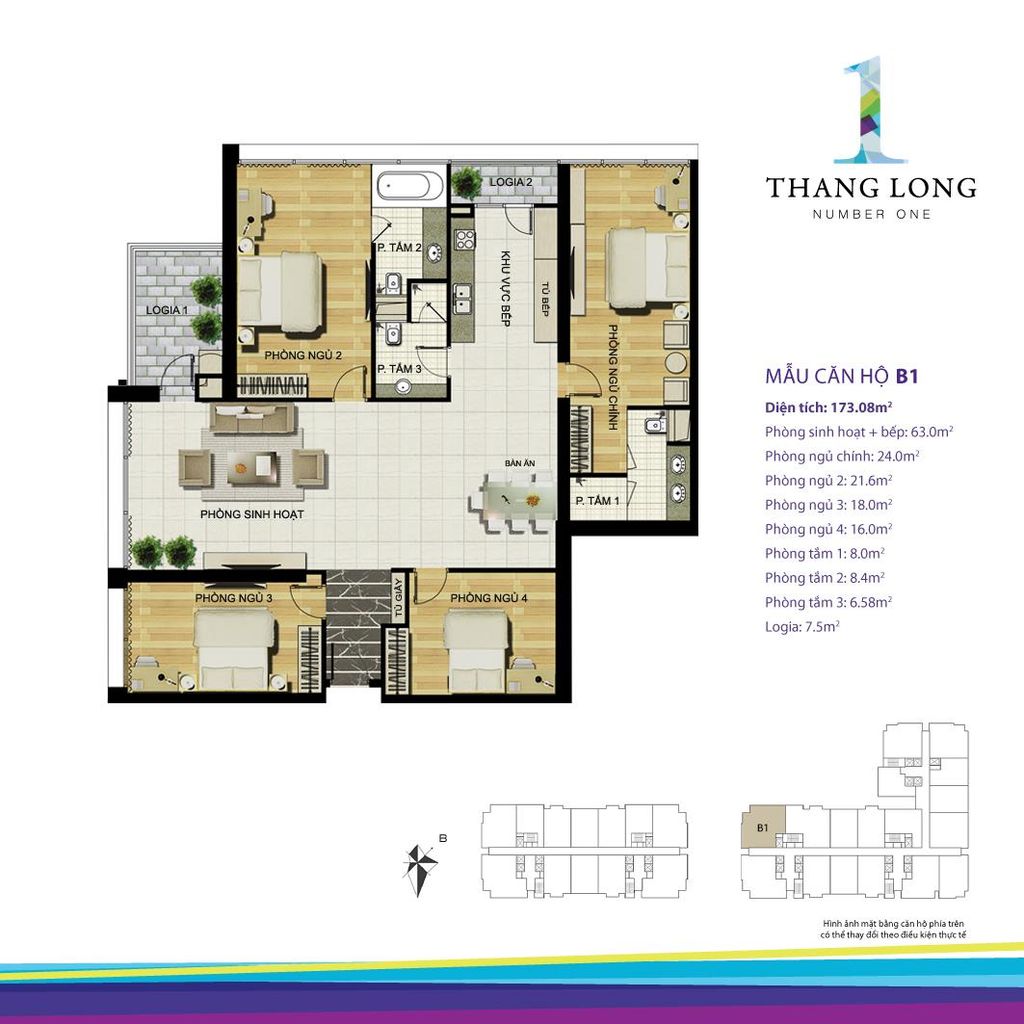 Mặt bằng căn hộ B1 tòa B Thăng Long Number One