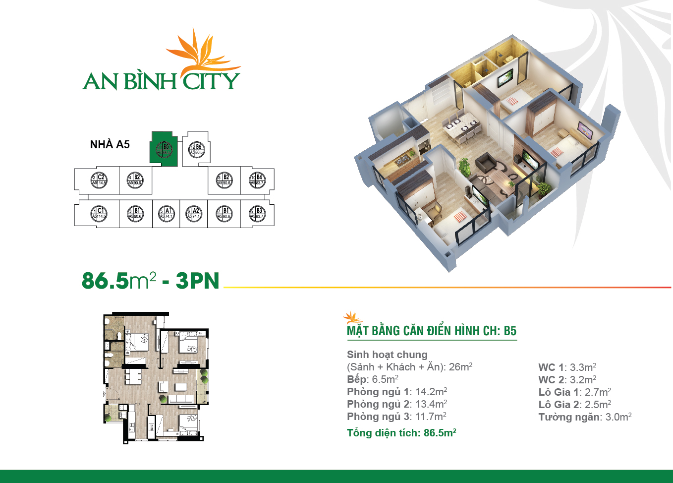 Mặt bằng điển hình căn hộ B5 chung cư An Bình City