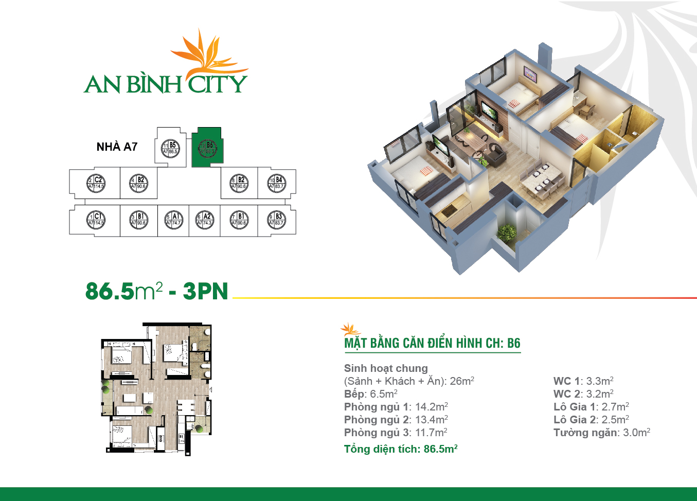 Mặt bằng điển hình căn hộ B6 chung cư An Bình City