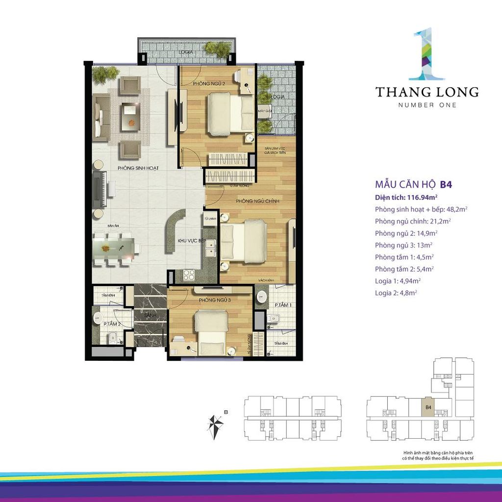 Mặt bằng căn hộ B4 tòa B Thăng Long Number One