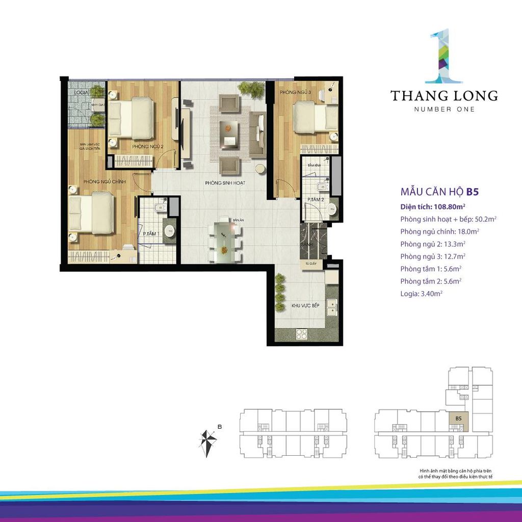Mặt bằng căn hộ B5 tòa B Thăng Long Number One