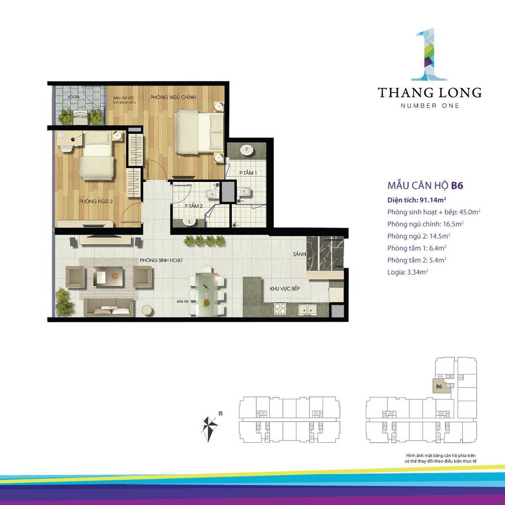 Mặt bằng căn hộ B6 tòa B Thăng Long Number One