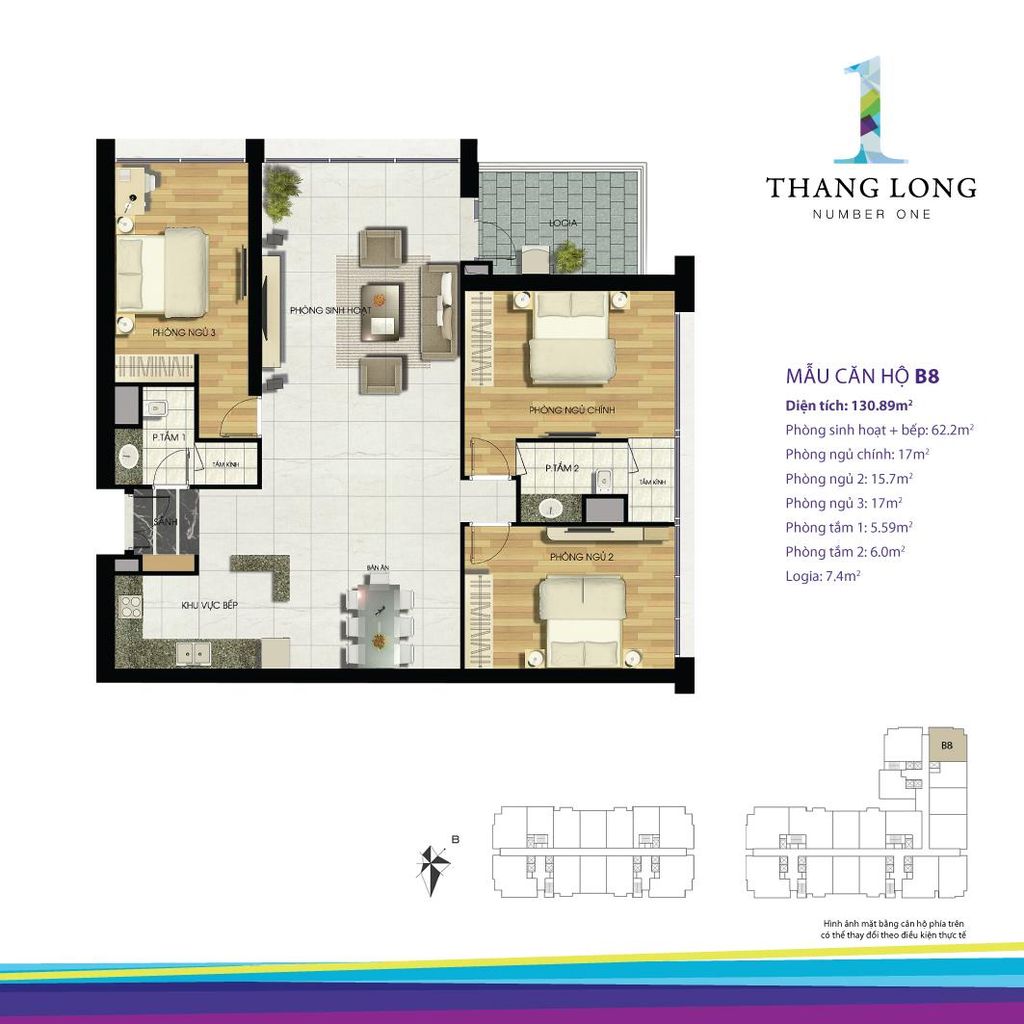 Mặt bằng căn hộ B8 tòa B Thăng Long Number One