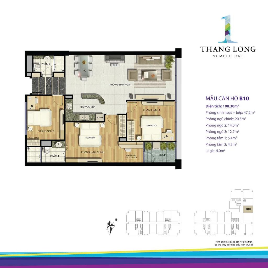 Mặt bằng căn hộ B10 tòa B Thăng Long Number One