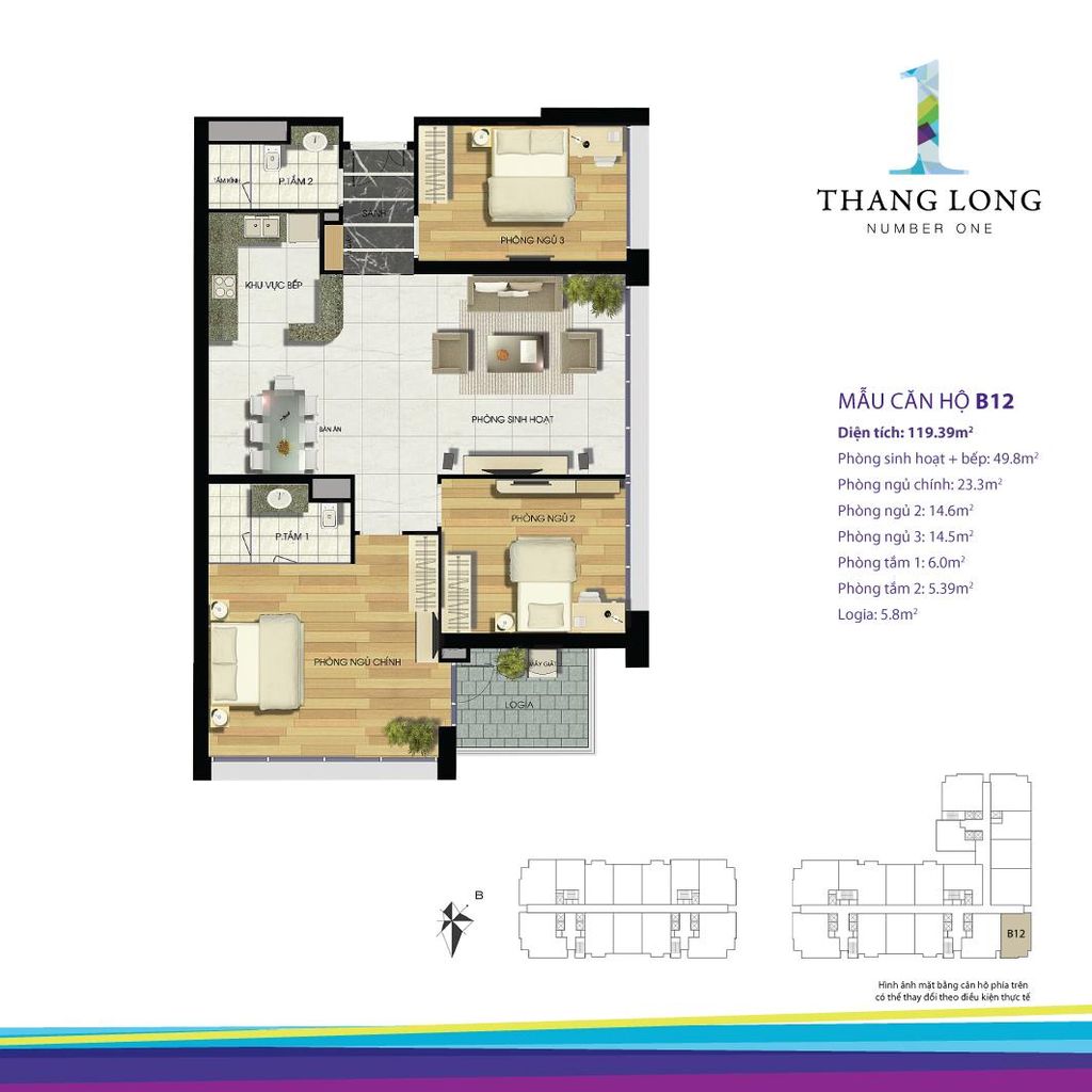 Mặt bằng căn hộ B12 tòa B Thăng Long Number One