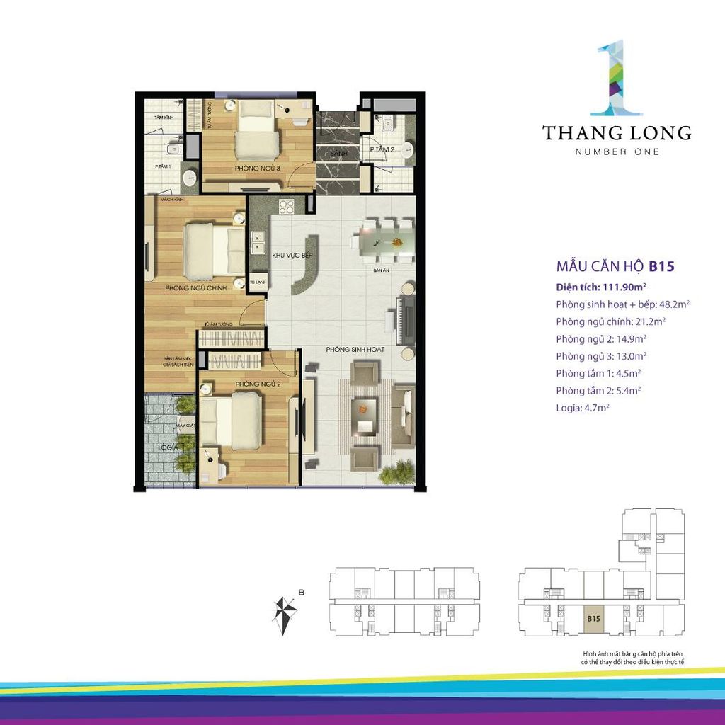 Mặt bằng căn hộ B15 tòa B Thăng Long Number One
