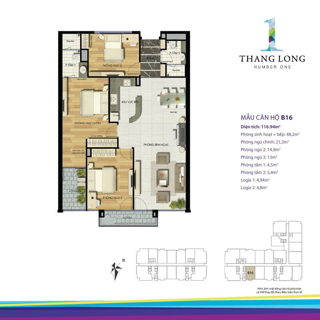 Mặt bằng căn hộ B16 tòa B Thăng Long Number One