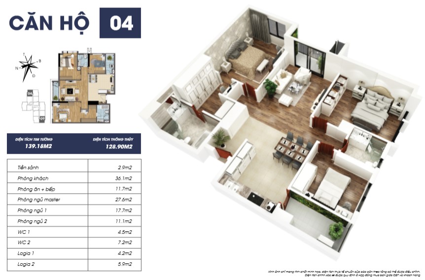Mặt bằng căn hộ 04 tòa Sapphire 2