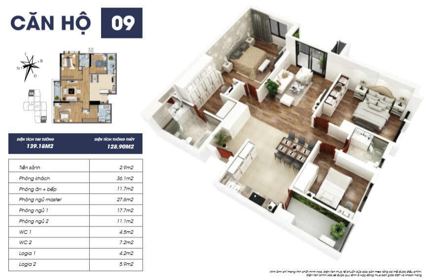 Mặt bằng căn hộ 09 tòa Sapphire 2