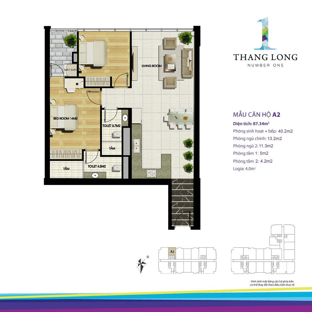 Mặt bằng căn hộ A2 tòa A Thăng Long Number One