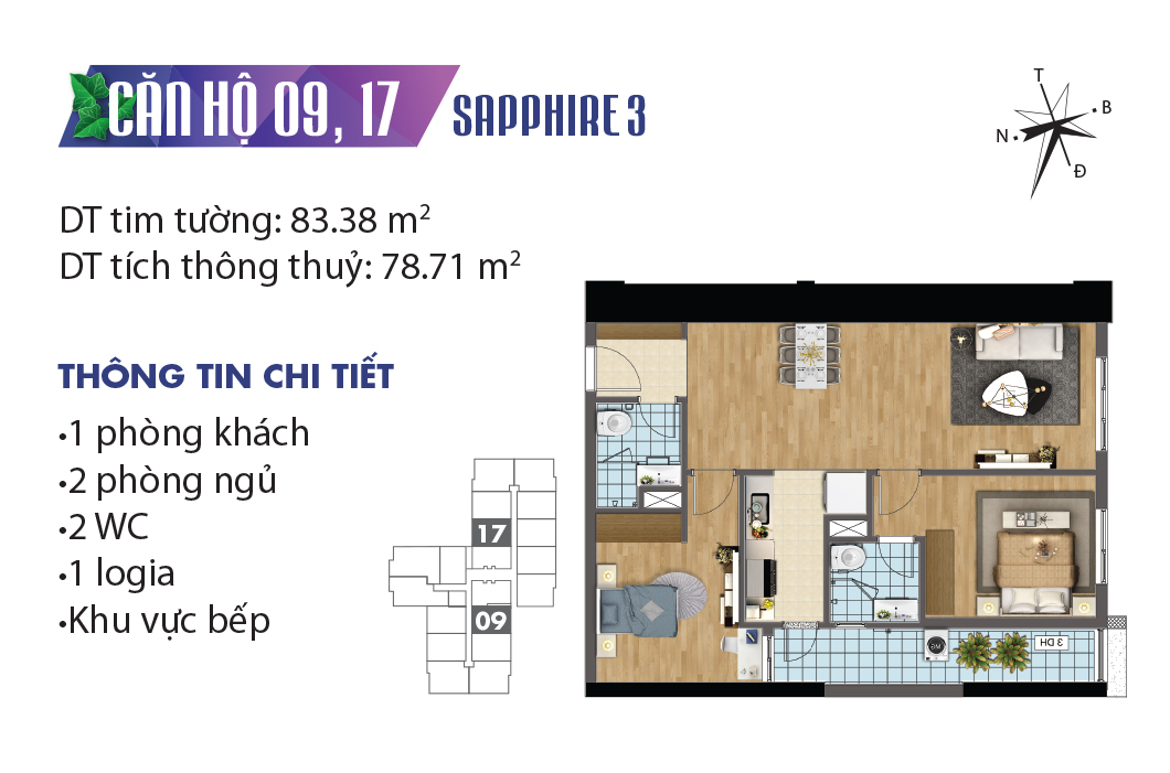 Mặt bằng căn hộ 09 & 17 tại tòa Sapphier 3