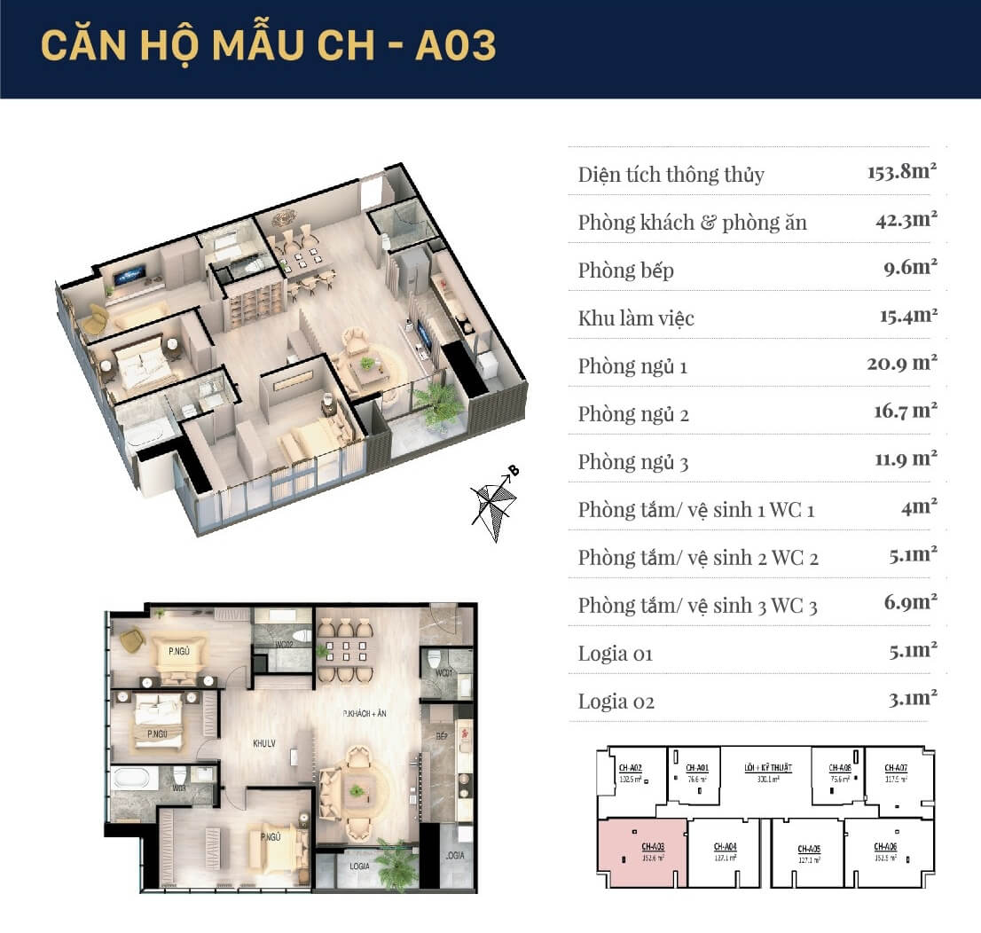 Mặt bằng khu chung cư chi tiết căn hộ 03 Grandeur Palace