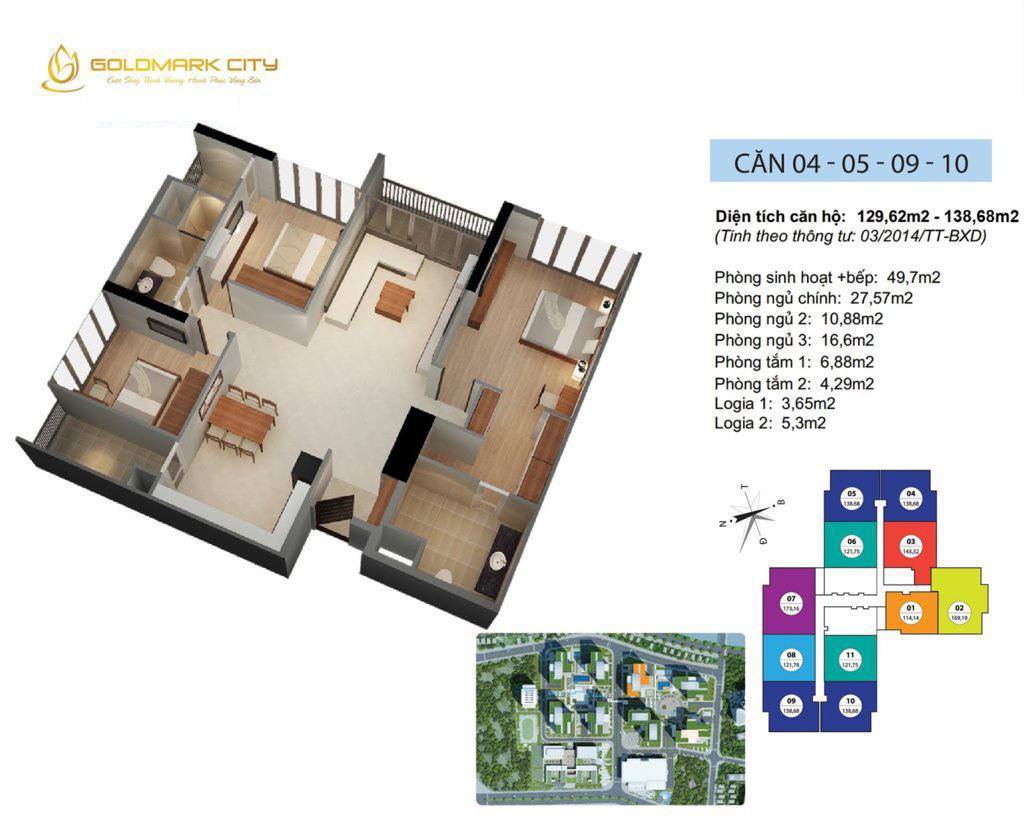 Mặt bằng căn hộ 04 & 05 & 09 & 10 tòa Ruby 1