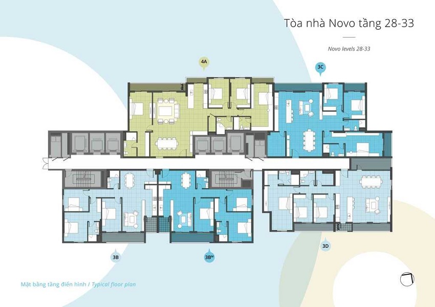 Mặt bằng căn hộ tầng 28-33 tòa NOVO tại Kosmo Tây Hồ