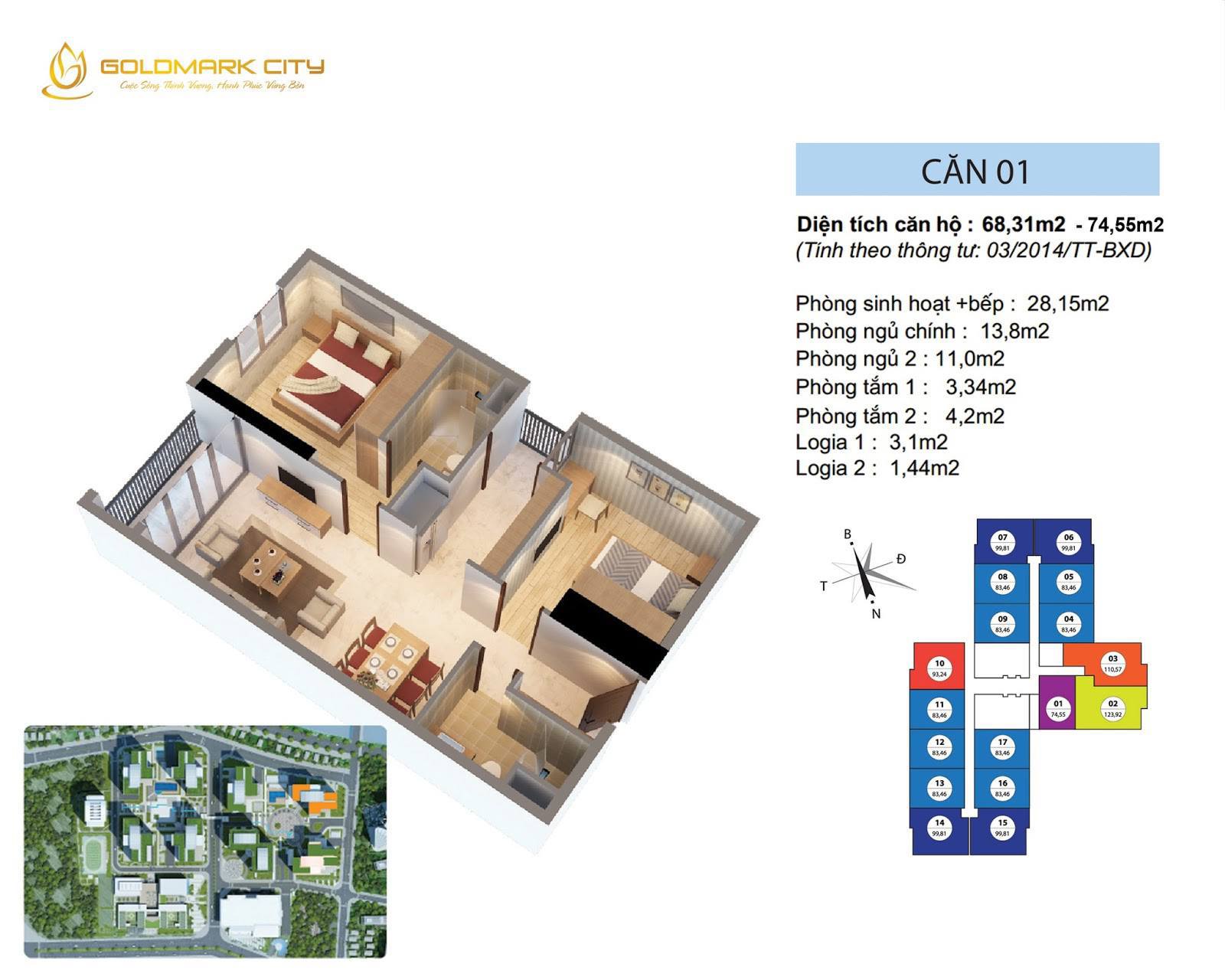 Mặt bằng căn hộ 01 tòa Ruby 2