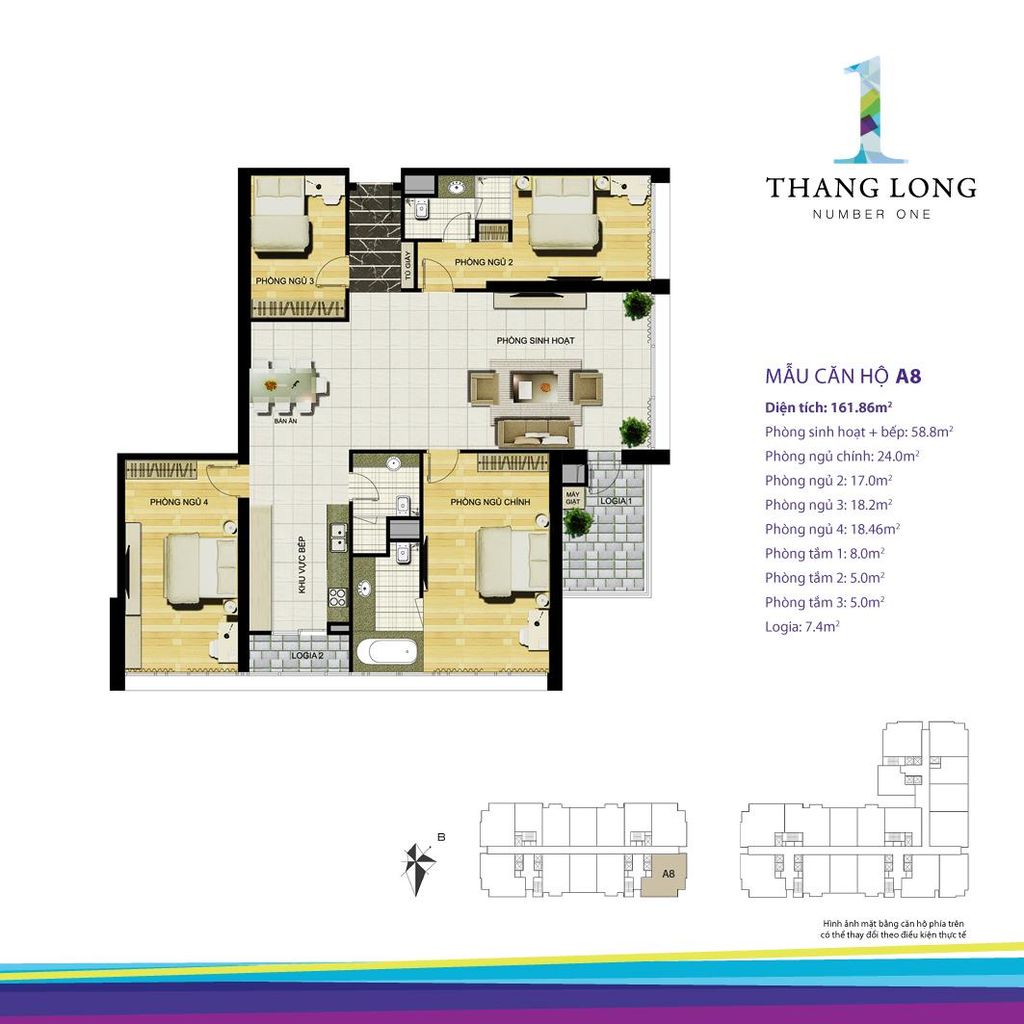 Mặt bằng căn hộ A8 tòa A Thăng Long Number One