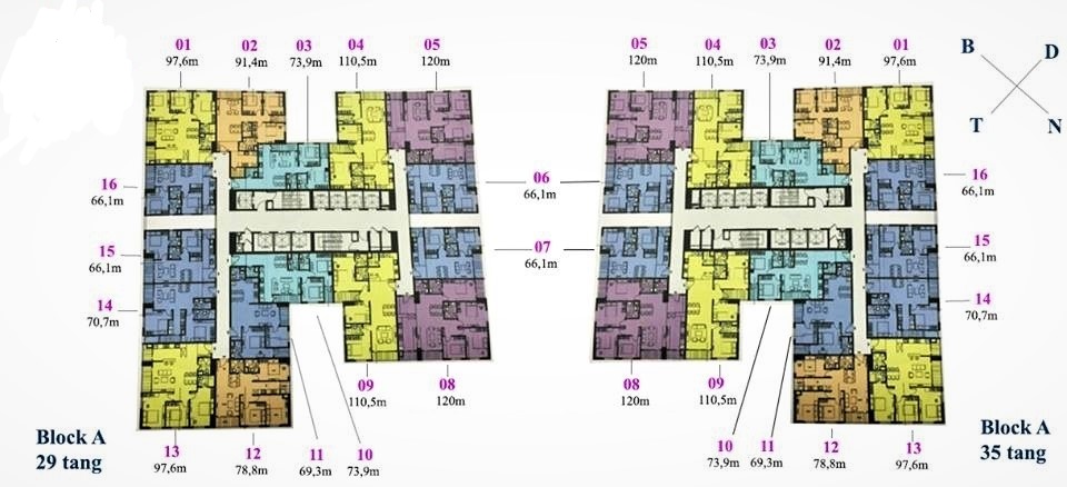 Mặt bằng tầng Block A và Block B của dự án Imperia Garden