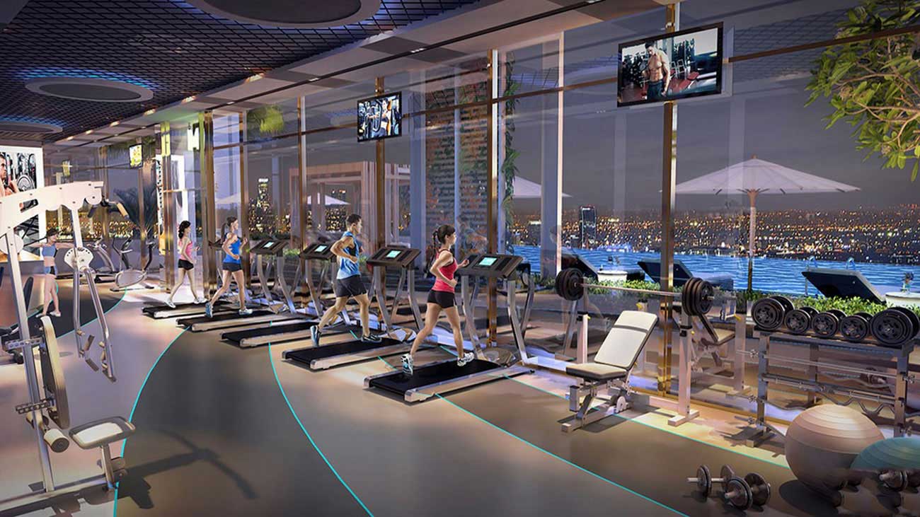 Phòng tập gym đầy đủ các thiết bị hiện đại