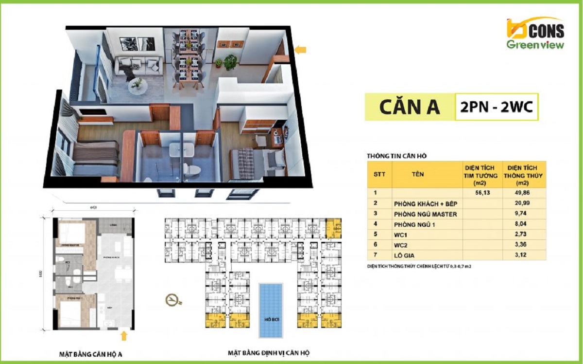Căn hộ Bcons Green View có diện tích đa dạng