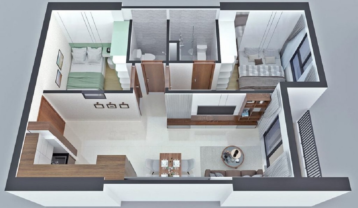 Thiết kế căn hộ 2 phòng ngủ dự án Bcons Sala