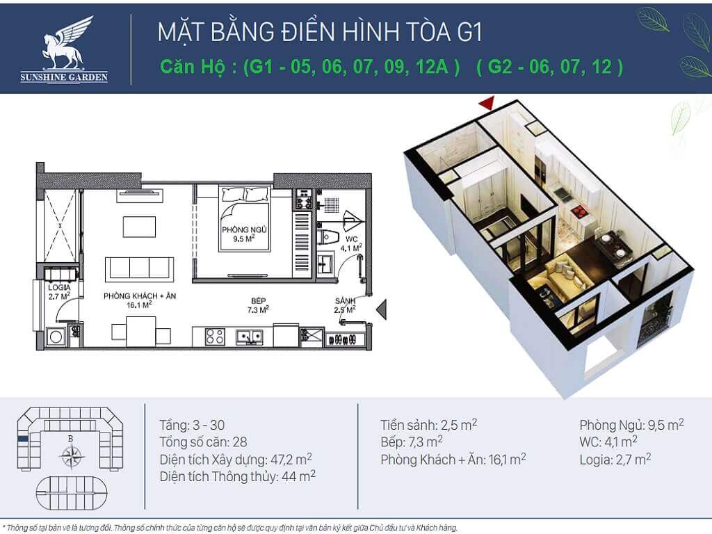 Thiết kế nội thất căn hộ chung cư Sunshine Garden 1 phòng ngủ