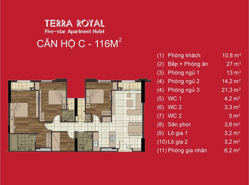Thiết kế căn hộ 3 phòng ngủ Terra Royal