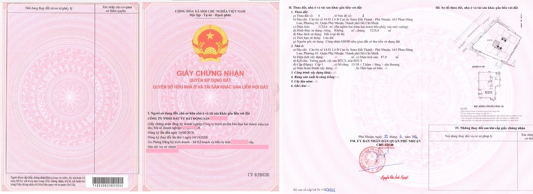 Nội dung thông tin trên sổ hồng chung cư