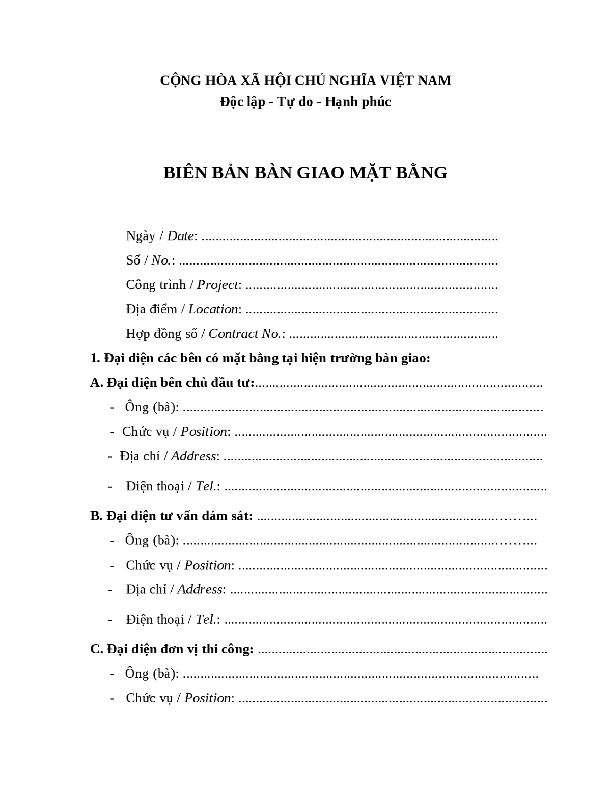 Mẫu biên bản bàn giao mặt bằng chi tiết