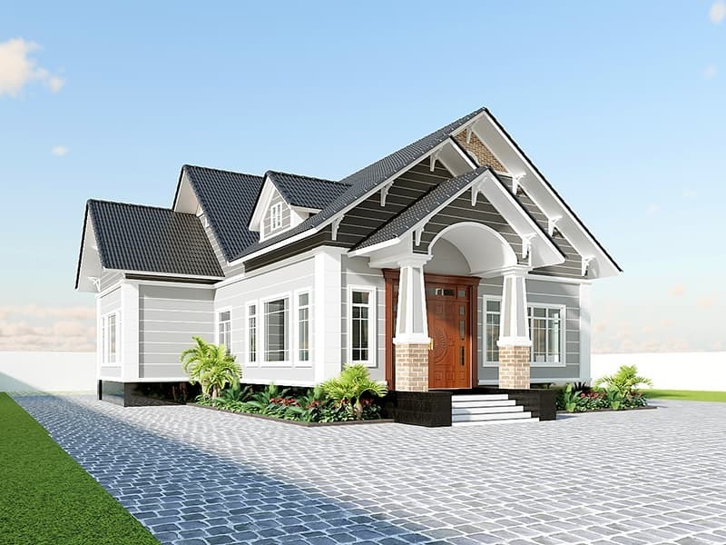 Thiết kế nhà cấp 4 chữ L mái thái 8x12m 4 phòng ngủ đẹp sang trọng