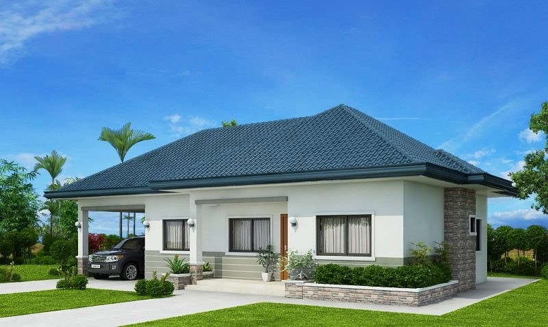 Thiết kế nhà cấp 4 mái thái 8x12m 4 phòng ngủ có gara ô tô