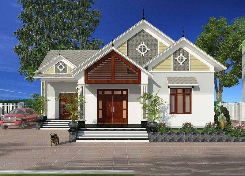 Thiết kế mẫu nhà vườn cấp 4 mái thái 8x12m đẹp thu hút