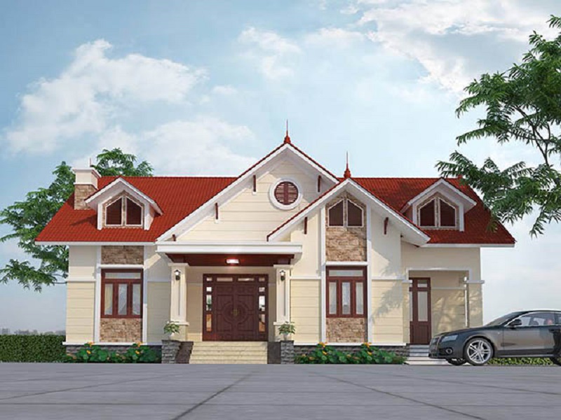 Mẫu nhà mái thái 1 tầng 4 phòng ngủ với chi phí 1 tỷ