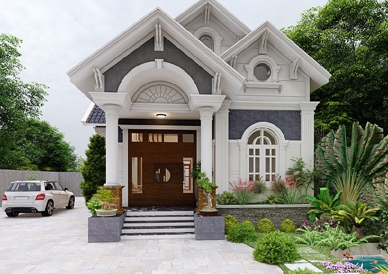 Mẫu nhà ống mái thái có sân vườn rộng
