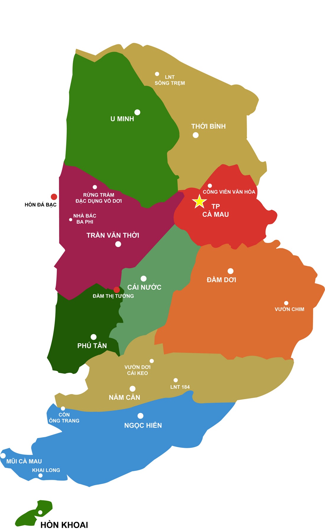 Bản đồ hành chính các huyện thị tỉnh Cà Mau