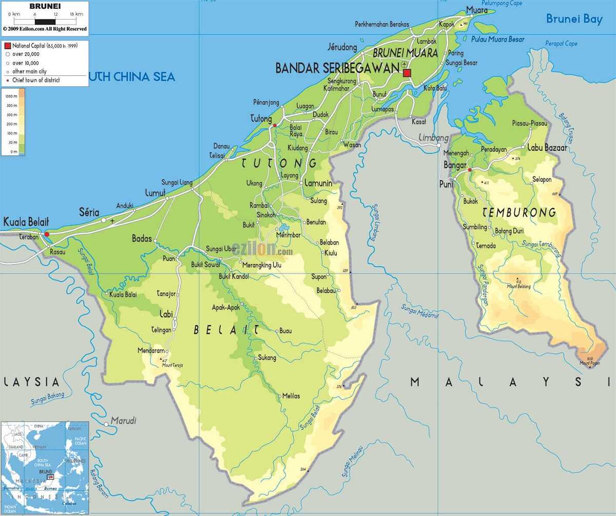 Brunei có địa hình đất độc đáo khi chia thành 2 khu riêng biệt