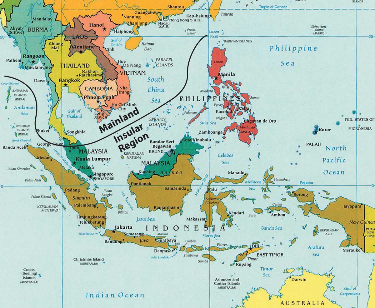 Các nước Đông Nam Á được chia thành 2 khu vực