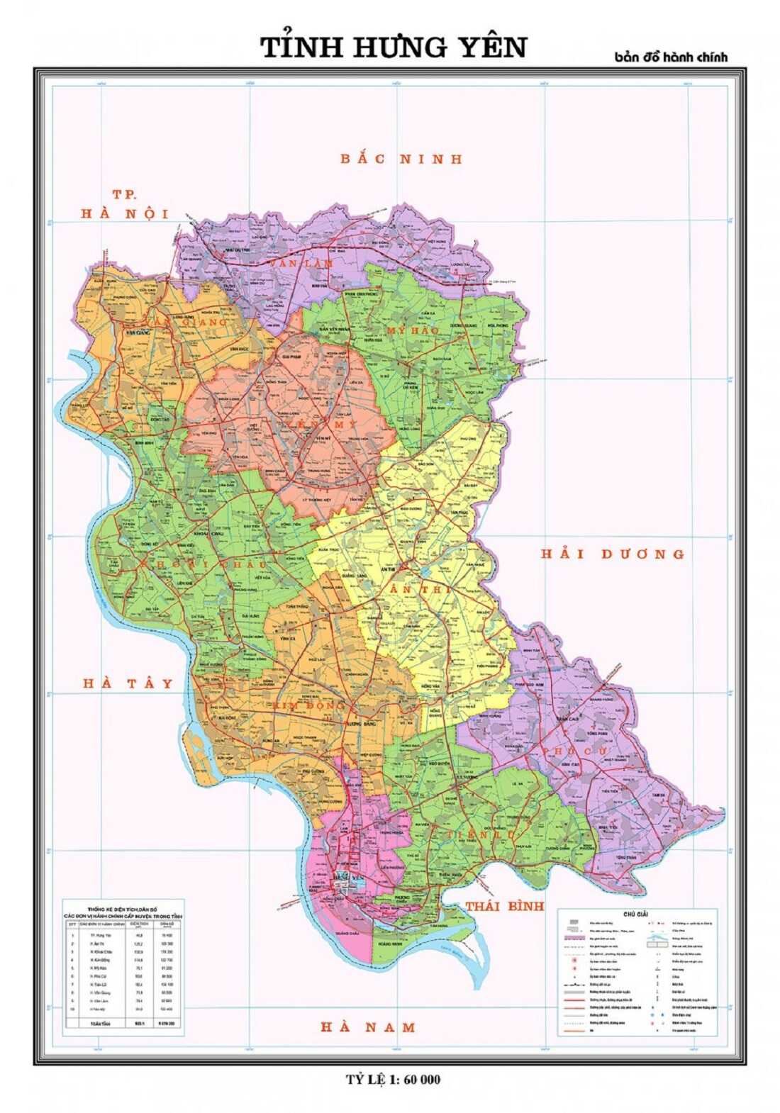 Bản đồ hành chính các huyện thị trong tỉnh Hưng Yên