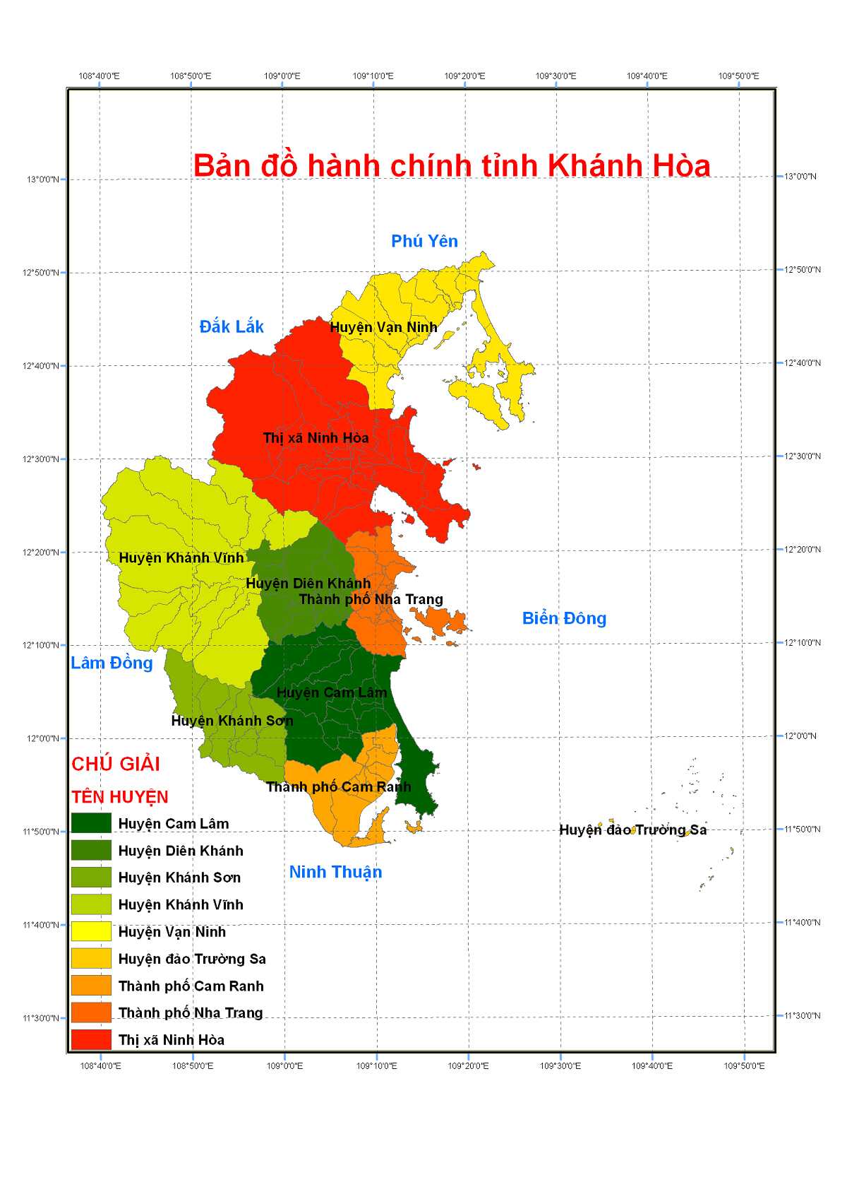 Bản đồ hành chính tỉnh Khánh Hoà