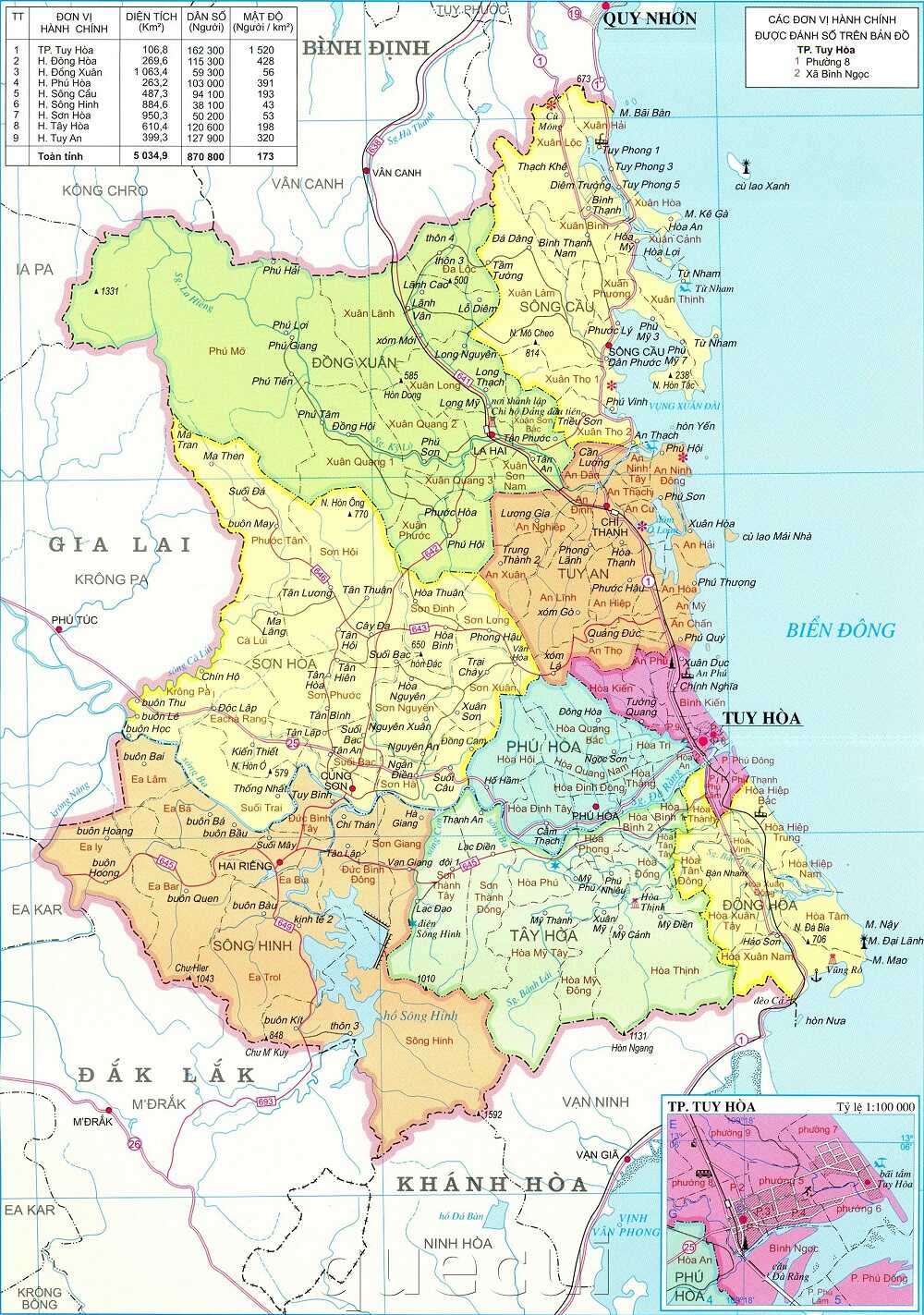 Bản đồ tỉnh Phú Yên mới nhất