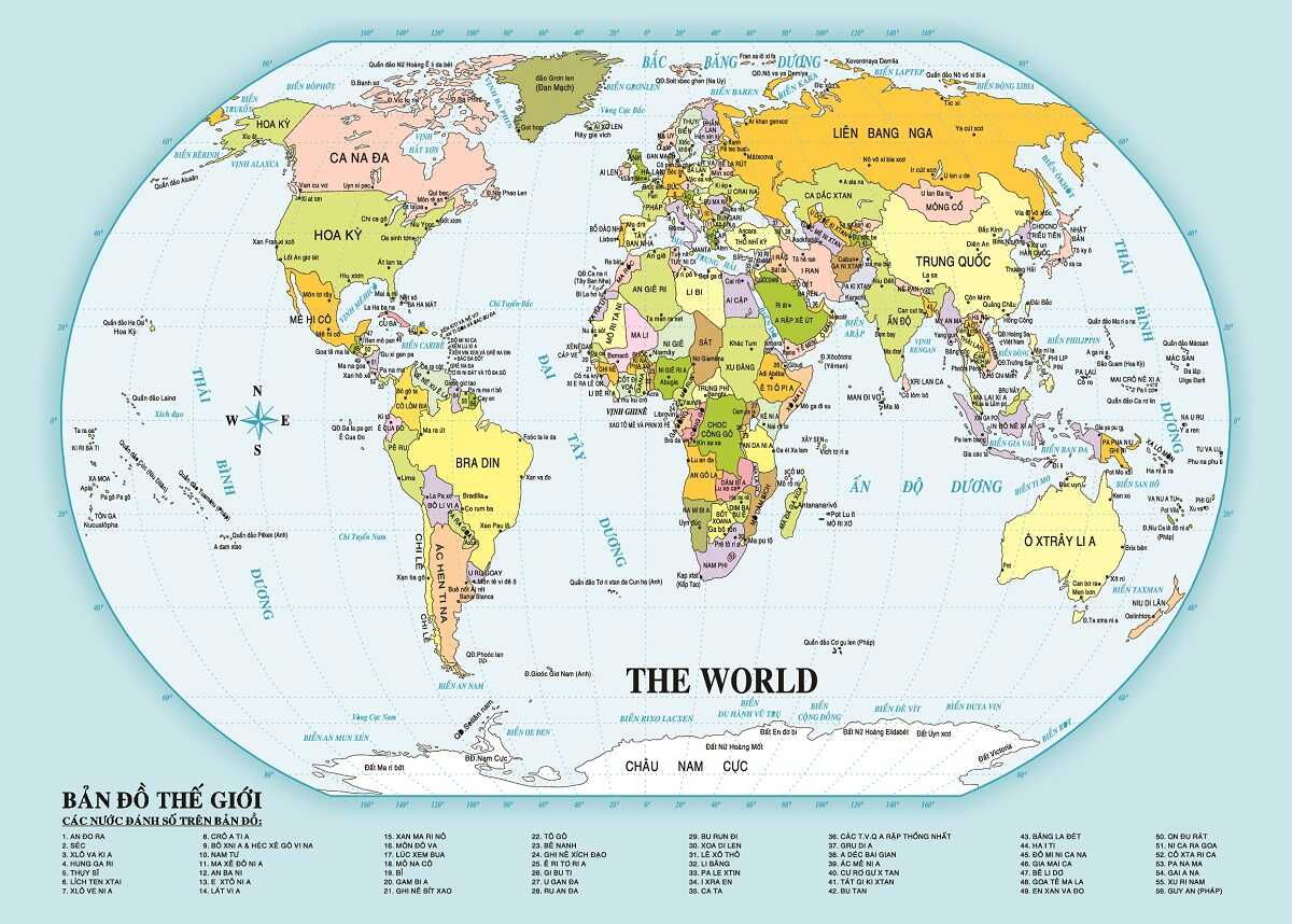 Bản đồ các quốc gia và các đại dương trên thế giới