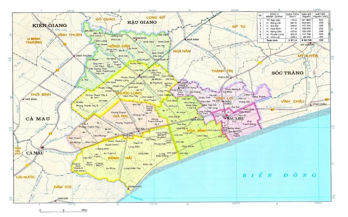 Bản đồ hành chính tỉnh Bạc Liêu