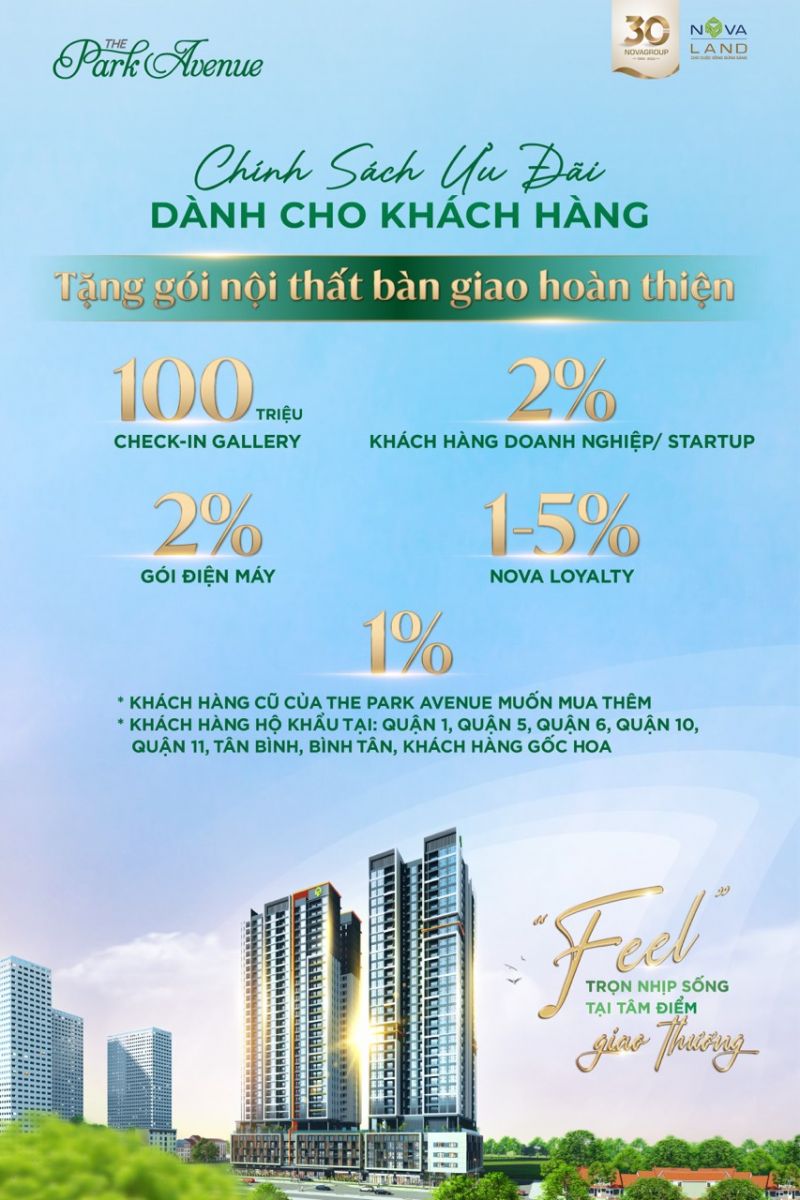 Chính sách ưu đãi khi khách hàng sở hữu căn hộ tại The Park Avenue