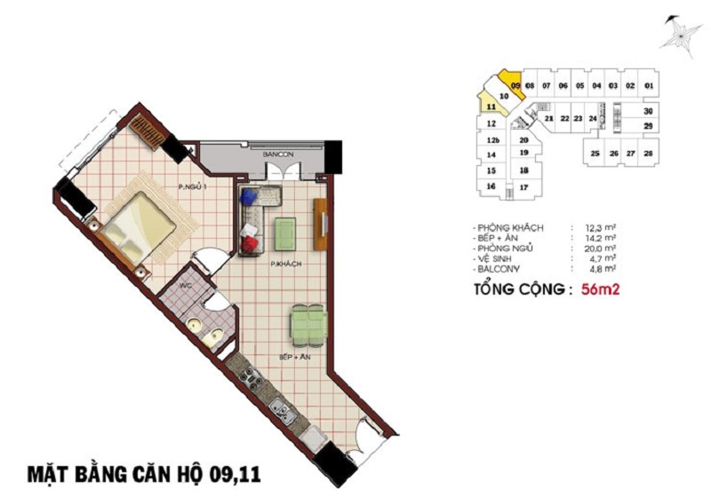Thiết kế căn hộ 1 phòng ngủ dự án chung cư Khang Gia