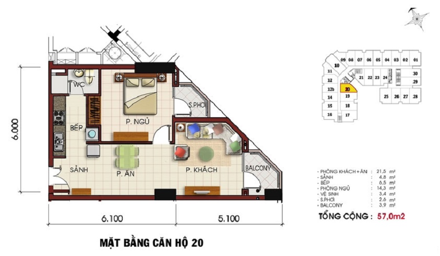 Thiết kế căn hộ 1 phòng ngủ dự án chung cư Khang Gia