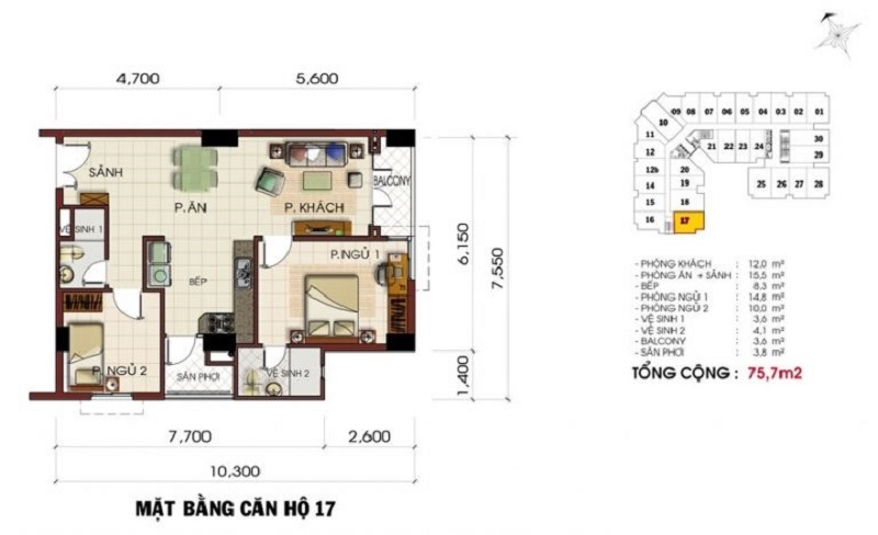 Thiết kế căn hộ 2 phòng ngủ dự án chung cư Khang Gia