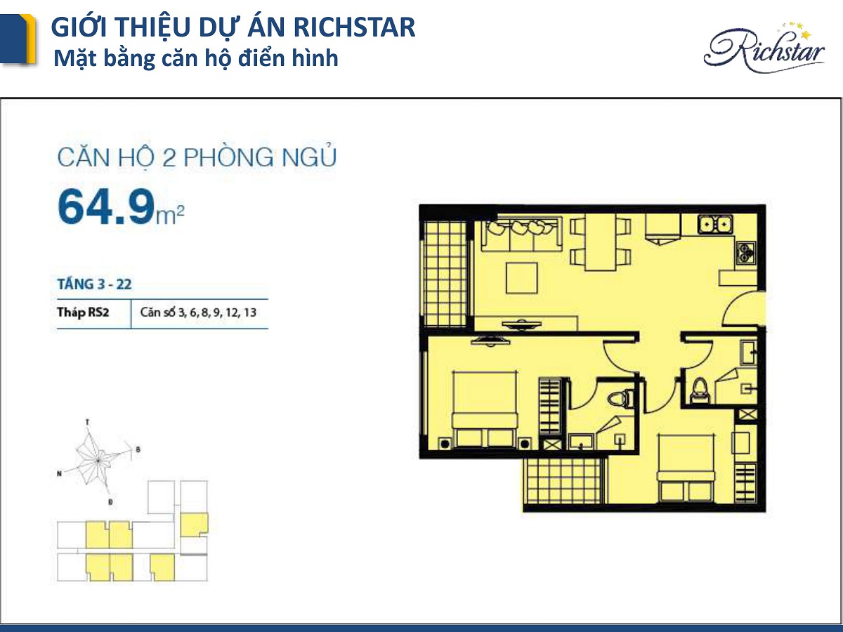Thiết kế căn hộ 2 phòng ngủ dự án Richstar