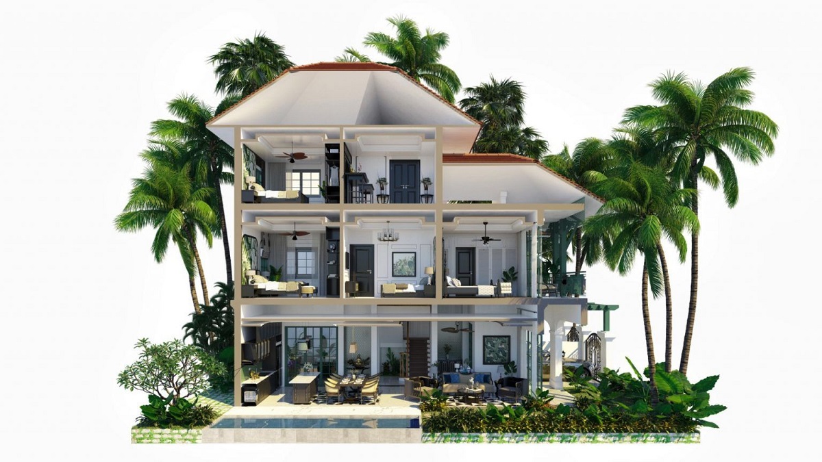 Mặt cắt thiết kế biệt thự song lập dự án Sun Tropical Village